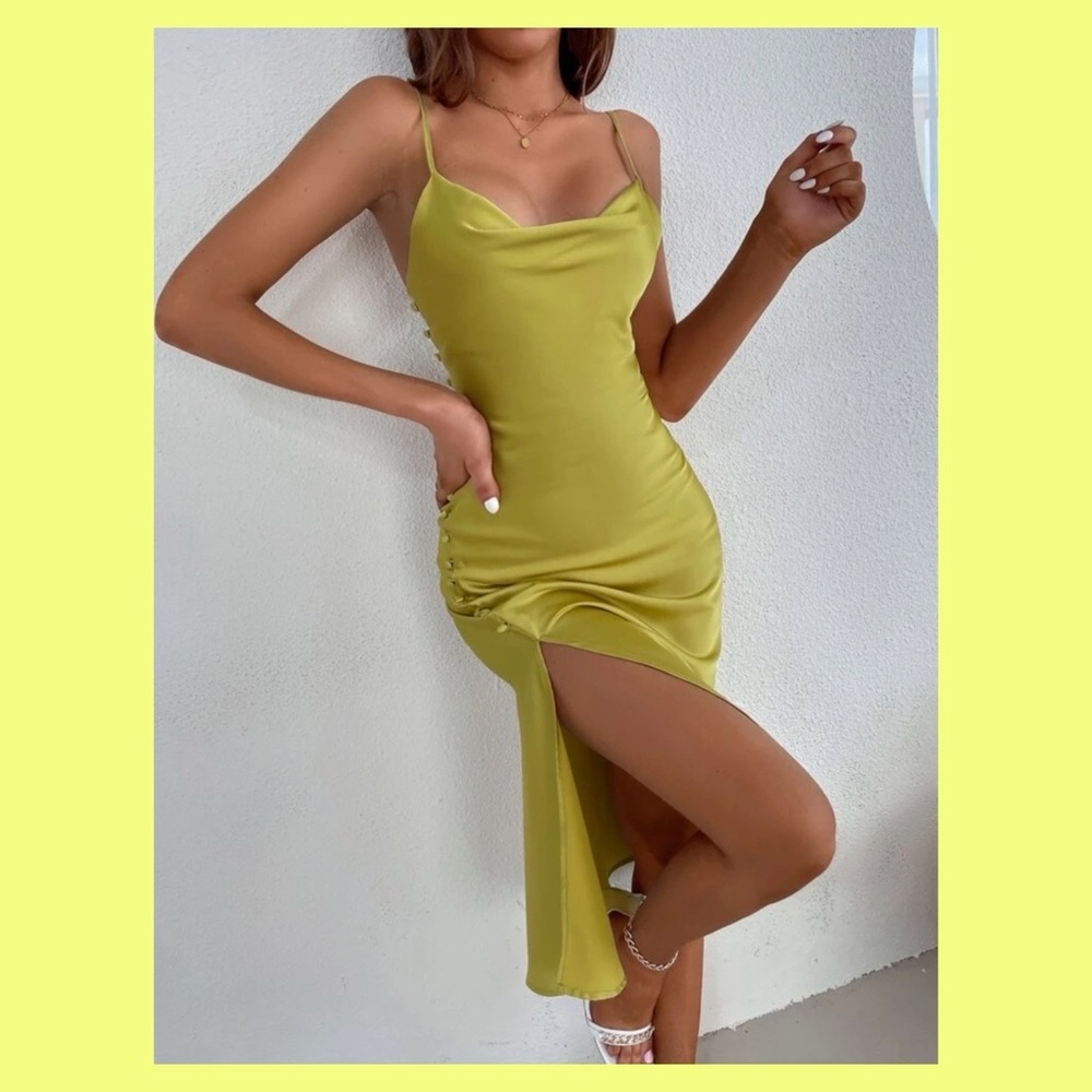 Draped Backless Split Thigh Cami Dress